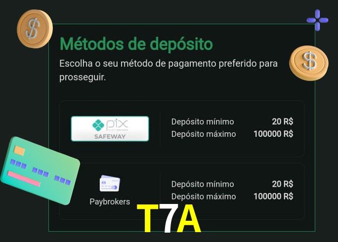 O cassino T7A oferece uma grande variedade de métodos de pagamento